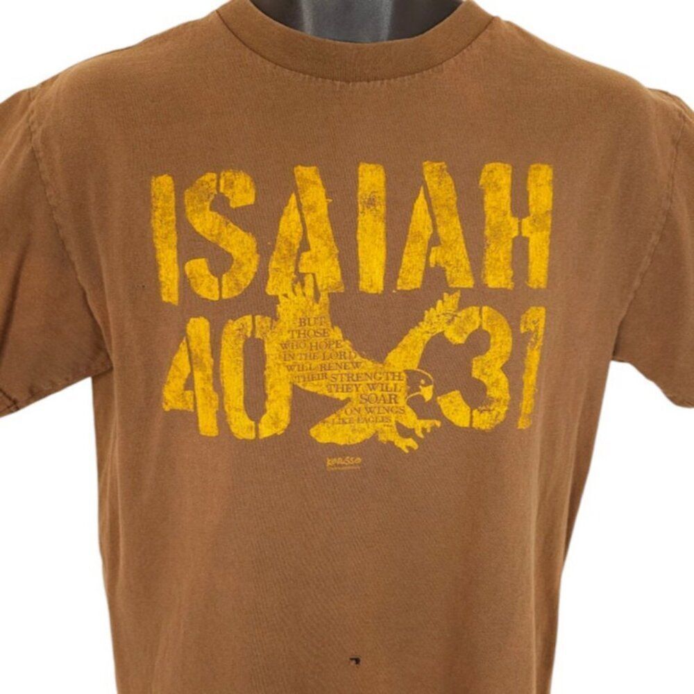 Vintage Christian T Shirt Mens Size Medium Brown Y2K Isaiah 40:31 Bible Verse